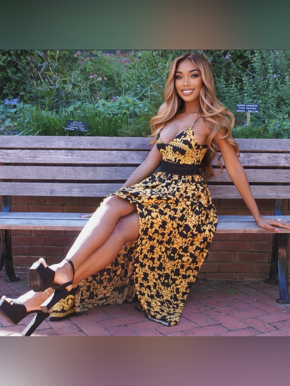 Fashion Nova Black and Yellow Floral Maxi Dress